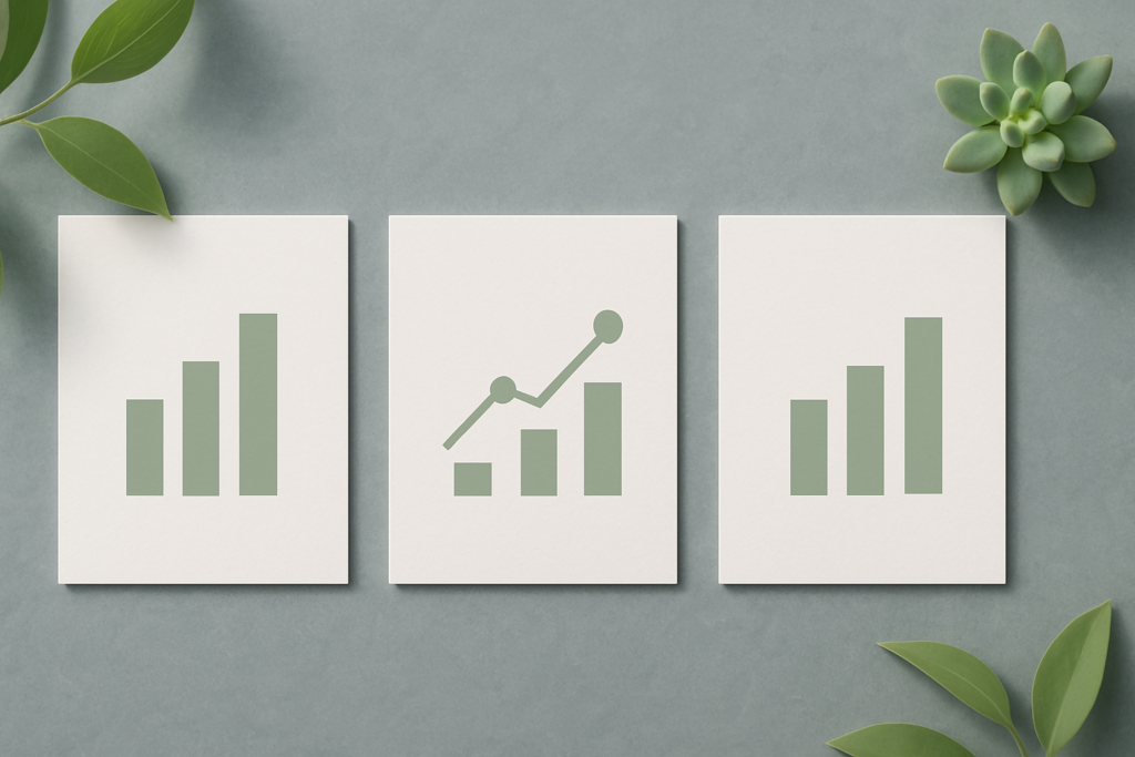 wide horizontal abstract conceptual editorial illustration showing a clean flat-lay of three simple index cards or white