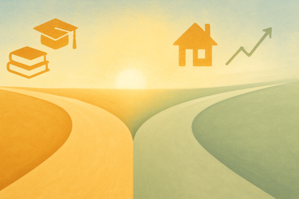 wide horizontal abstract conceptual editorial illustration, bright warm optimistic light, soft natural color palette, no