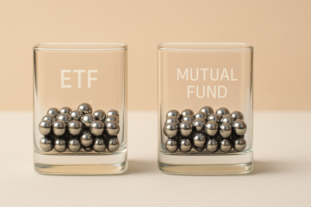 Wide horizontal editorial abstract conceptual photo showing two sleek transparent glass containers side by side on a cle