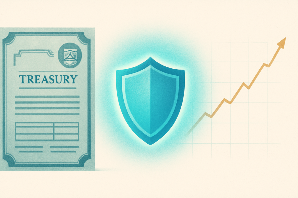 Wide horizontal abstract conceptual editorial illustration representing inflation protection and portfolio strategy — a